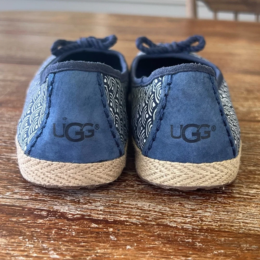 UGG SYLESTE Canvas LAMB FUR ESPADRILLE SCALLOP FLATS Slip On Shoes Size 8